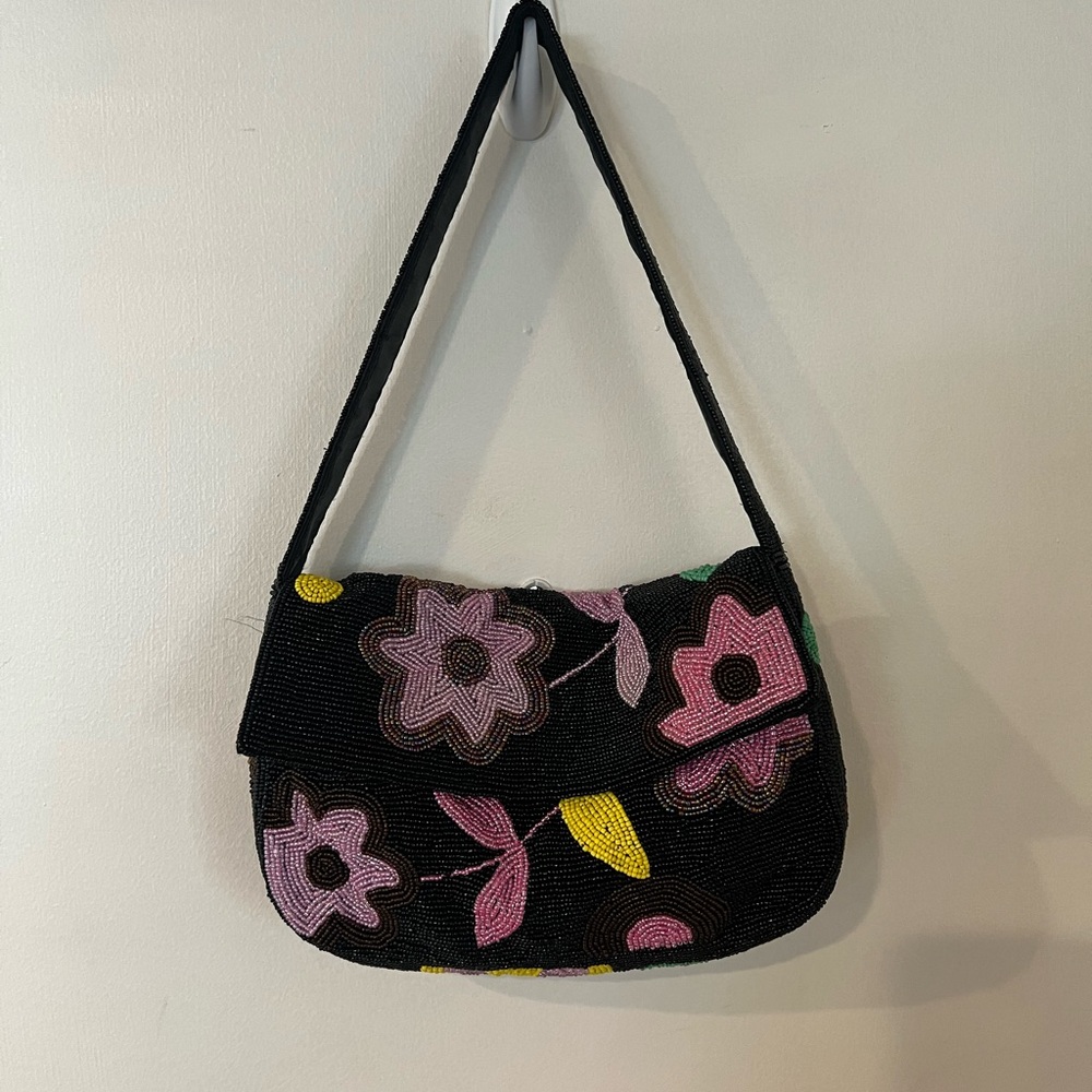Black and Pink Floral Shoulder Bag